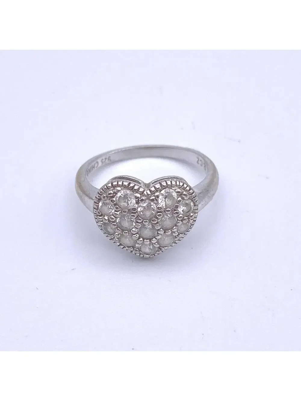 Sterling Silver Heart Ring with Cubic Zirconia - US Size 5.
